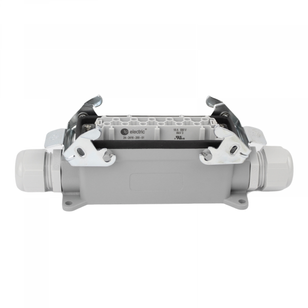 Industriesteckverbinder - Sockelgehäuse seitlicher Eingang + Buchse 24 Polig 16A - Metall